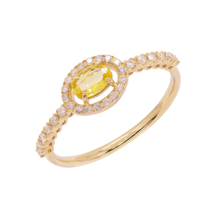 Anel Fianda Em Ouro Amarelo  Com 1 Safira Amarela  Oval 16