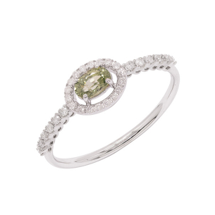 Anel Fianda Em Ouro Branco 1 Safira Verde Oval   