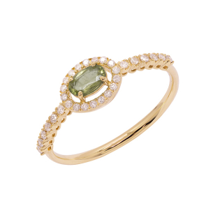 Anel Fianda Em Ouro Amarelo Com 1 Safira Verde Oval 