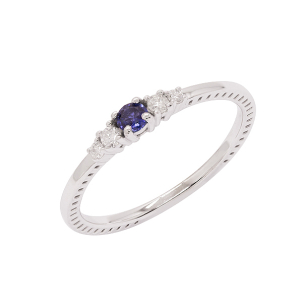 Anel Auge Em Ouro Branco  Com 1 Safira Azul  Redondo 16