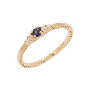 Anel Auge Em Ouro Amarelo  Com 1 Safira Azul  Redondo 16