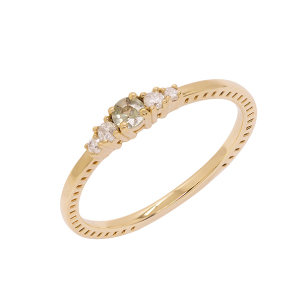 Anel Auge Em Ouro Amarelo  Com 1 Safira Verde  Redondo 16