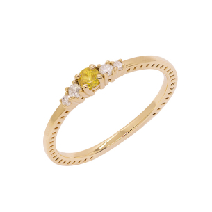 Anel Auge Em Ouro Amarelo  Com 1 Safira Amarela  Redondo 16