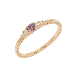 Anel Auge Em Ouro Amarelo  Com 1 Safira Roxa Redondo 16