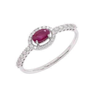 Anel Fianda Em Ouro Branco  Com 1 Rubi  Oval 16