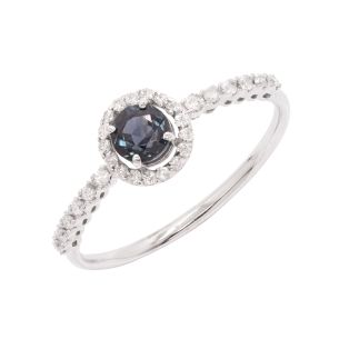 Anel Fianda Em Ouro Branco  Com 1 Safira Azul  Redondo 10