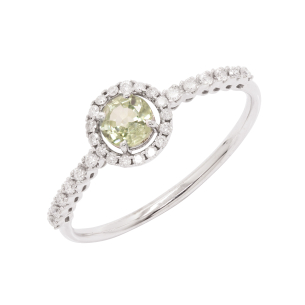 Anel Fianda Em Ouro Branco  Com 1 Safira Verde  Redondo 10