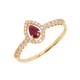 Anel Fianda Em Ouro Amarelo  Com 1 Rubi  Gota