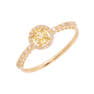 Anel Fianda Em Ouro Amarelo Com 1 Safira Amarela Redondo 