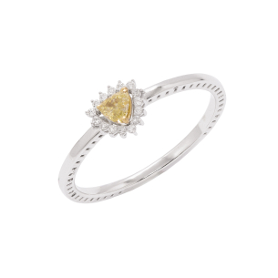 Anel Fancy Em Ouro Branco Com 1 Diamante Fancy Yellow Trilliant 0.16ct