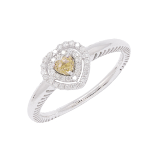 Anel Fancy Em Ouro Branco Com 1 Diamante Fancy Yellow Coração 0.16ct