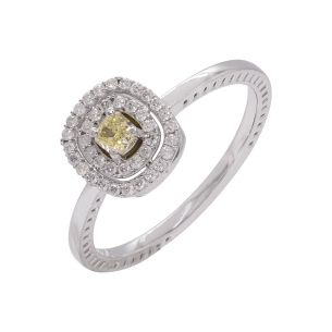 Anel Fancy Em Ouro Branco Com 1 Diamante Fancy Yellow Cushion 0.14ct