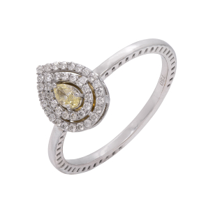 Anel Fancy Em Ouro Branco Com 1 Diamante Fancy Yellow Gota 0.13ct
