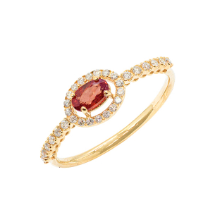 Anel Fianda Em Ouro Amarelo  Com 1 Safira Laranja  Oval 16