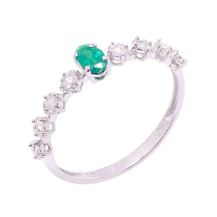 Anel Aparador Em Ouro Branco Com 1 Esmeralda Oval