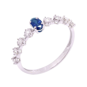 Anel Aparador Em Ouro Branco Com 1 Safira Azul Oval