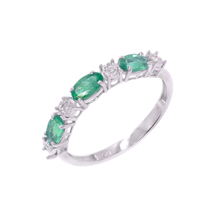 Anel Aparador Em Ouro Branco Com 3 Esmeraldas Oval