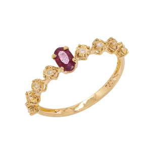 Anel Aparador Em Ouro Amarelo Com 1 Rubi Oval