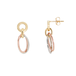 Brinco Elos Ovais  Em Ouro Tricolor  23.50mm 