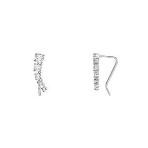Brinco Ear Cuff Em Ouro Branco Com Zircônia Branca