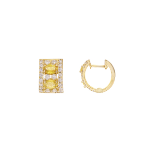 Brinco Aura Em Ouro Amarelo  Com 4 Safiras Amarelas  Oval 