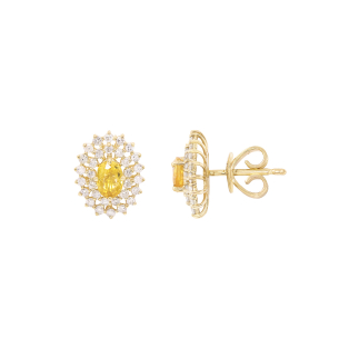 Brinco Halo Em Ouro Amarelo Com 2 Safiras Amarelas Oval