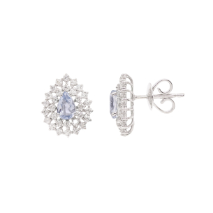 Brinco Halo Em Ouro Branco Com 2 Águas-marinhas Gota
