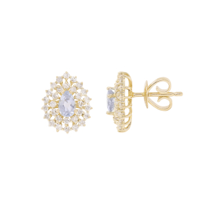 Brinco Halo Em Ouro Amarelo Com 2 Águas-marinhas Gota