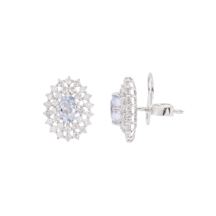 Brinco Halo Em Ouro Branco Com 2 Águas-marinhas Oval