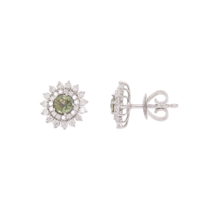 Brinco Auge Em Ouro Branco  Com 2 Safiras Verdes  Redondo 