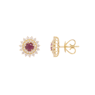 Brinco Auge Em Ouro Amarelo Com 2 Rubis Redondo