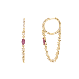 Brinco Auge Em Ouro Amarelo Com 2 Rubis Navete