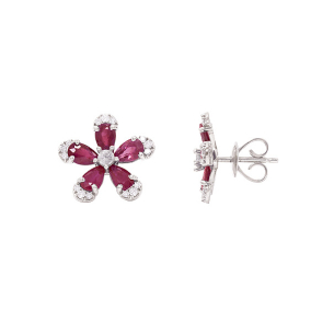 Brinco Floresce Em Ouro Branco Com 10 Rubis Gota