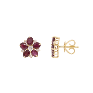 Brinco Floresce Em Ouro Amarelo Com 10 Rubis Oval