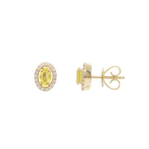 Brinco Fianda Em Ouro Amarelo  Com 2 Safiras Amarelas  Oval 