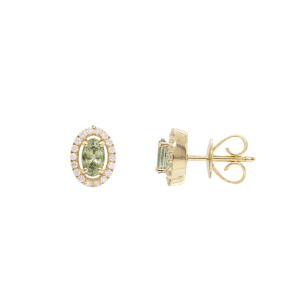 Brinco Fianda Em Ouro Amarelo Com 2 Safiras Verdes Oval