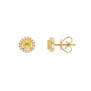 Brinco Fianda Em Ouro Amarelo  Com 2 Safiras Amarelas  Redondo 