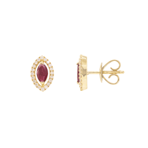 Brinco Fianda Em Ouro Amarelo  Com 2 Rubis  Navete 