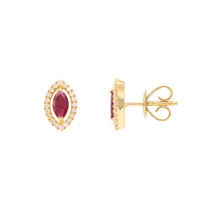 Brinco Fianda Em Ouro Amarelo Com 2 Rubis Navete
