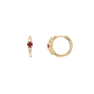 Brinco Auge Em Ouro Amarelo  Com 2 Rubis  Redondo 