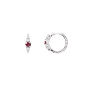 Brinco Auge Em Ouro Branco Com 2 Rubis Redondo