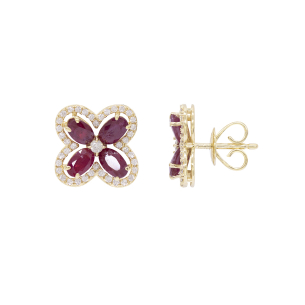 Brinco Floresce Em Ouro Amarelo Com 8 Rubis Oval