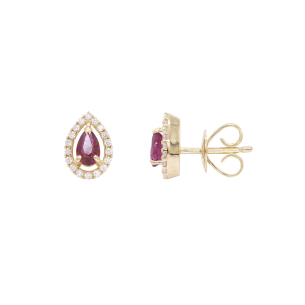 Brinco Fianda Em Ouro Amarelo  Com 2 Rubis  Gota 