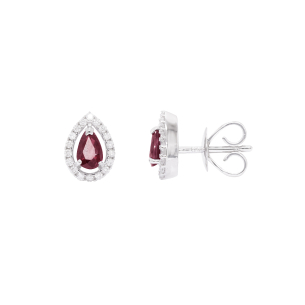 Brinco Fianda Em Ouro Branco Com 2 Rubis Gota