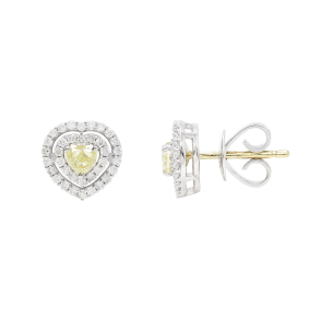 Brinco Fancy Em Ouro Branco  Com 2 Diamantes Fancys Yellows  Coração  0.33ct 