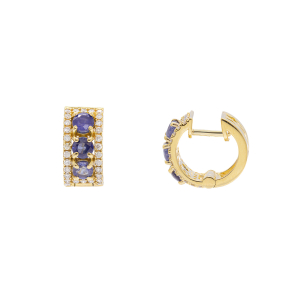 Brinco Aura Em Ouro Amarelo Com 6 Safiras Azuis