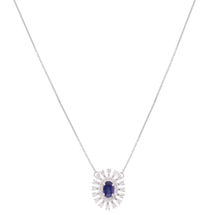 Gargantilha Sol Em Ouro Branco 45cm Com 1 Safira Azul Oval