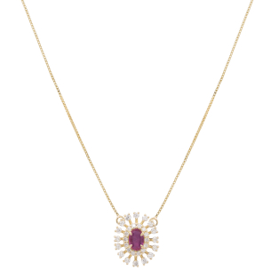 Gargantilha Sol Em Ouro Amarelo 45cm  Com 1 Rubi  Oval 