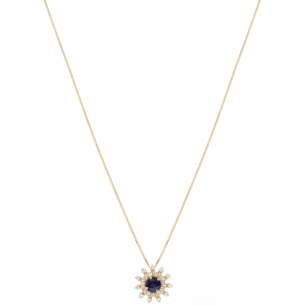 Gargantilha Sol Em Ouro Amarelo 45cm Com 1 Safira Azul Redondo