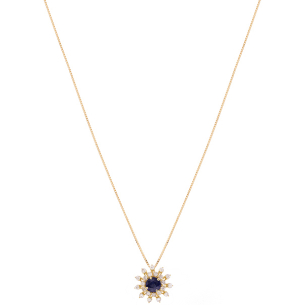 Gargantilha Sol Em Ouro Amarelo 45cm  Com 1 Safira Azul  Redondo 